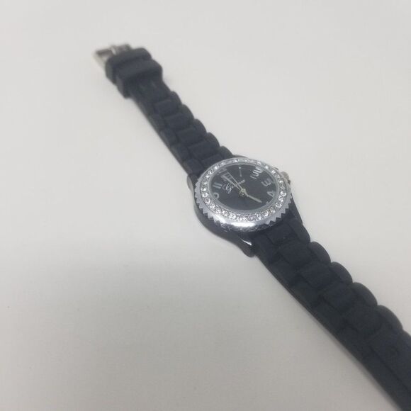 Geneva Black Silicone Adjustable Strap Gemmed Crystal Bezel 10026 Women's Watch - Picture 3 of 13